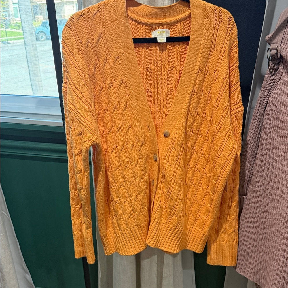 Maeve Orange Cable-Knit Button Cardigan